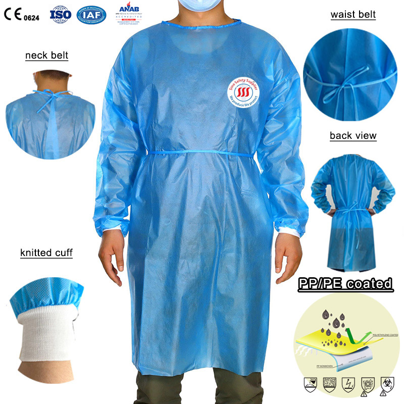 Ce Hospital Surgical Pp Pe Non Woven Disposable Isolation Gown Type6B