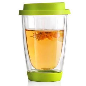  Hand Blown 12oz Double Wall Glass Cup Reusable Tumbler With Silicone Lid Manufactures