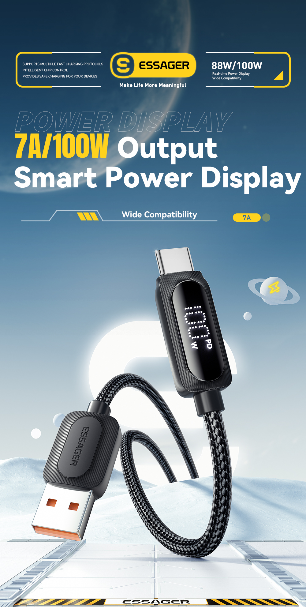 ESSAGER ES-X57 Series 100W USB A to Type C Cable USB C to USB