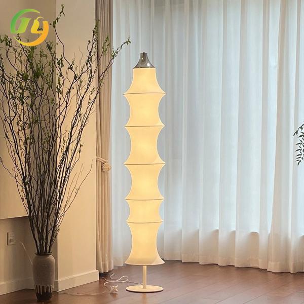 Minimalist White Silk LED Dimming Bamboo Joint Floor Lamp Hotel Bedroom