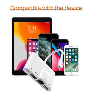 portable OEM 0.2M Lightning To 4 In 1 Camera Card Reader With RJ45