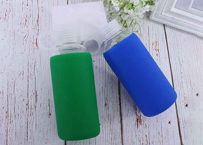 Blue Glass Water Bottle With Silicone Sleeve Heat Resistant Feature