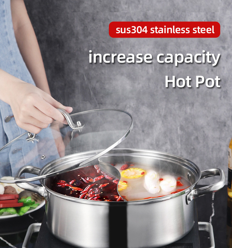New Design Hot Pot Thickened Round Shape Stainless Steel Shabu Pot Soup Pot With Stainless Steel Handle
