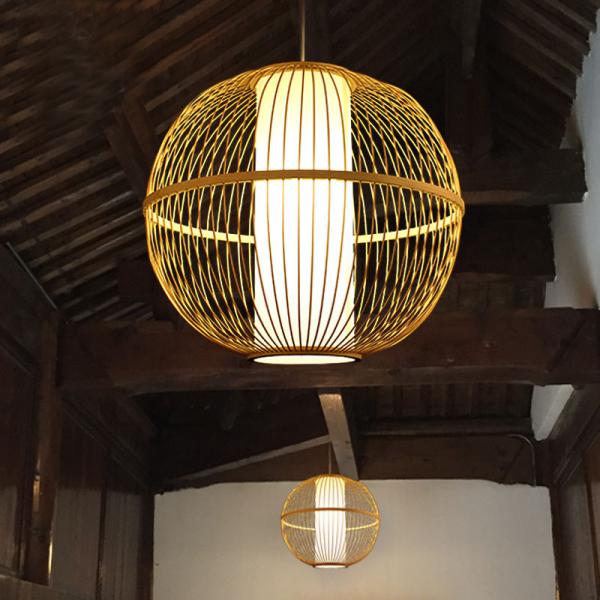Creative Round Bamboo Lantern Pendant Light Handmade Wood Suspension Lamp(WH-WP