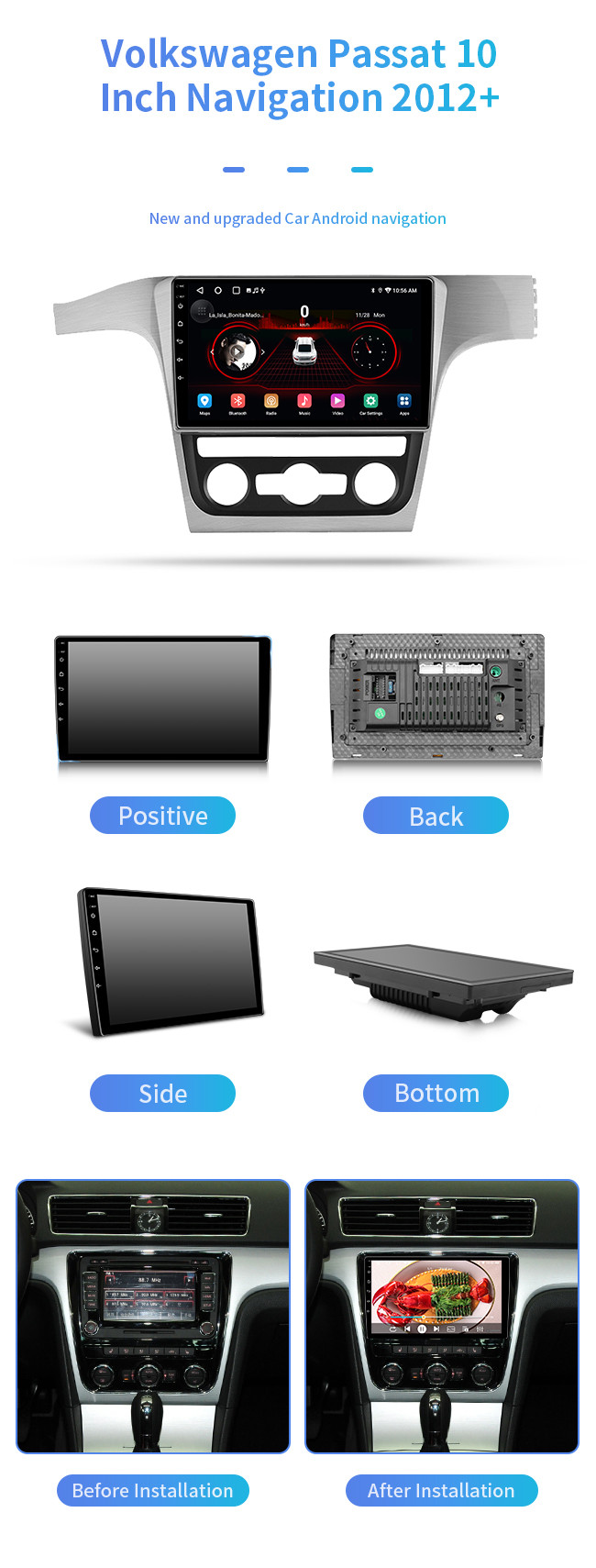 Online Music MP5 Bluetooth Navigation For Car 8 Core For Volkswagen Passat 2012+