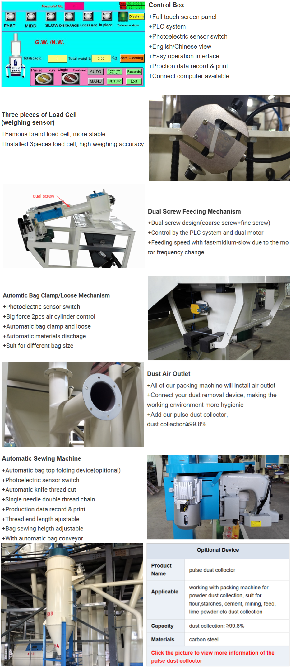 10kg-50kg Cement Flour Toner Silica Kaolin Powder Potato Starch Packing Machine