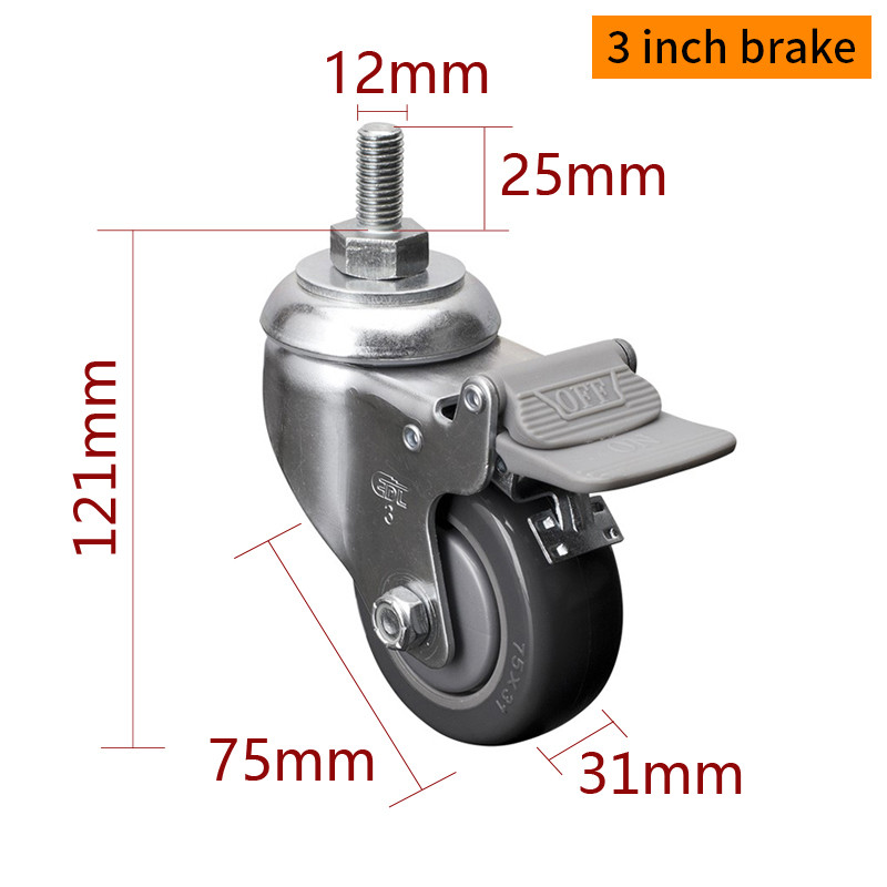 EDL Medium Duty Zinc Coating 3inch 130kg Threaded TPU Caster by Swivel and Brake type 5713S-77