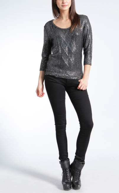 WOMEN'S 100% ACRYLIC FOIL PRINT CABLE KNITTED SWEATER