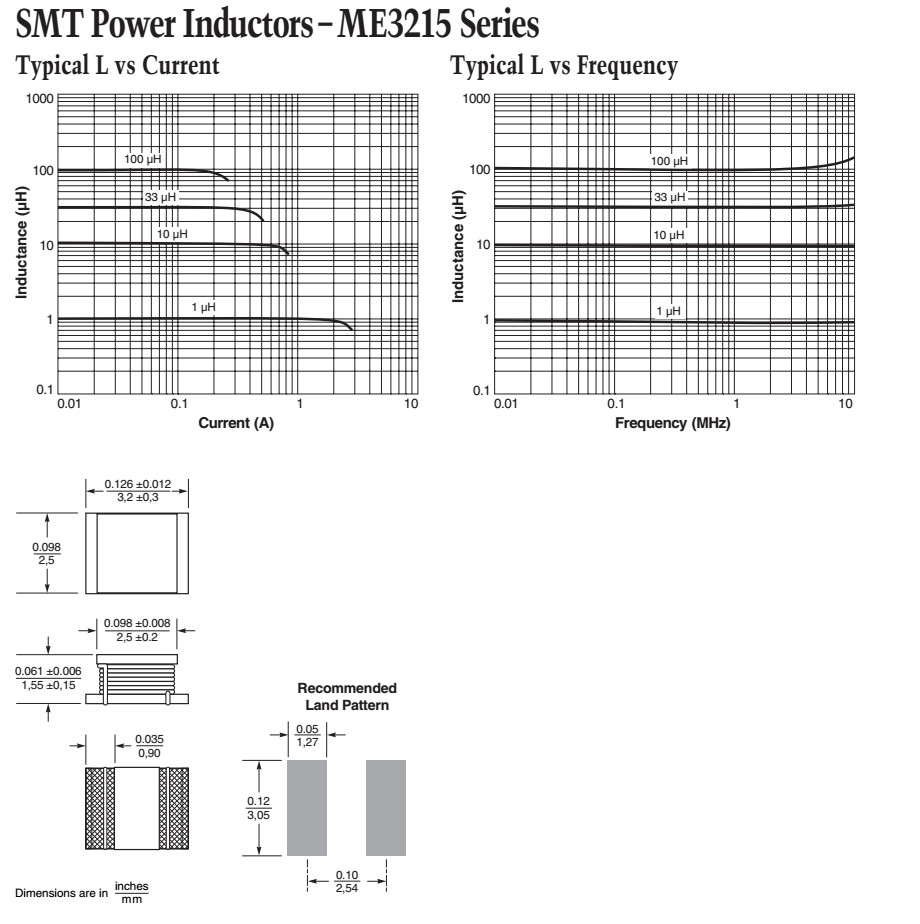 ME3215-222ML SMD Power Inductor used in PCB Surface Mount Power Inductors Very small footprint 2.2μH