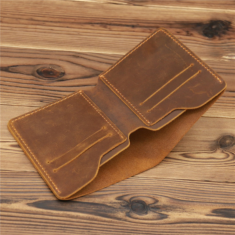 Fashion Style Custom Handmade Crazy Horse Leather Men's Short Bifold Wallet for Man