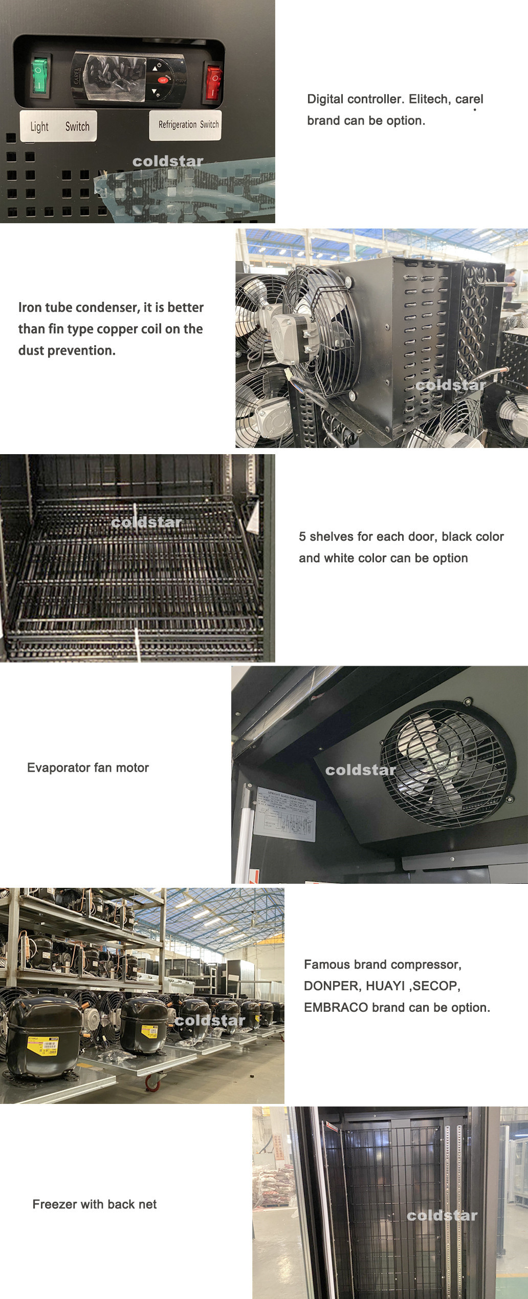 1600L Glass Doors Defrosting Supermarket Refrigerated Showcase Beverage Cooler