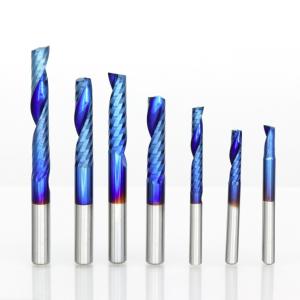 China 3.175/4/6mm Single Flute CNC End Mil Carbide Milling Cutter Nano Blue Coated up Cut 1F Spiral Router Bit for Woood Acrylic PVC on sale