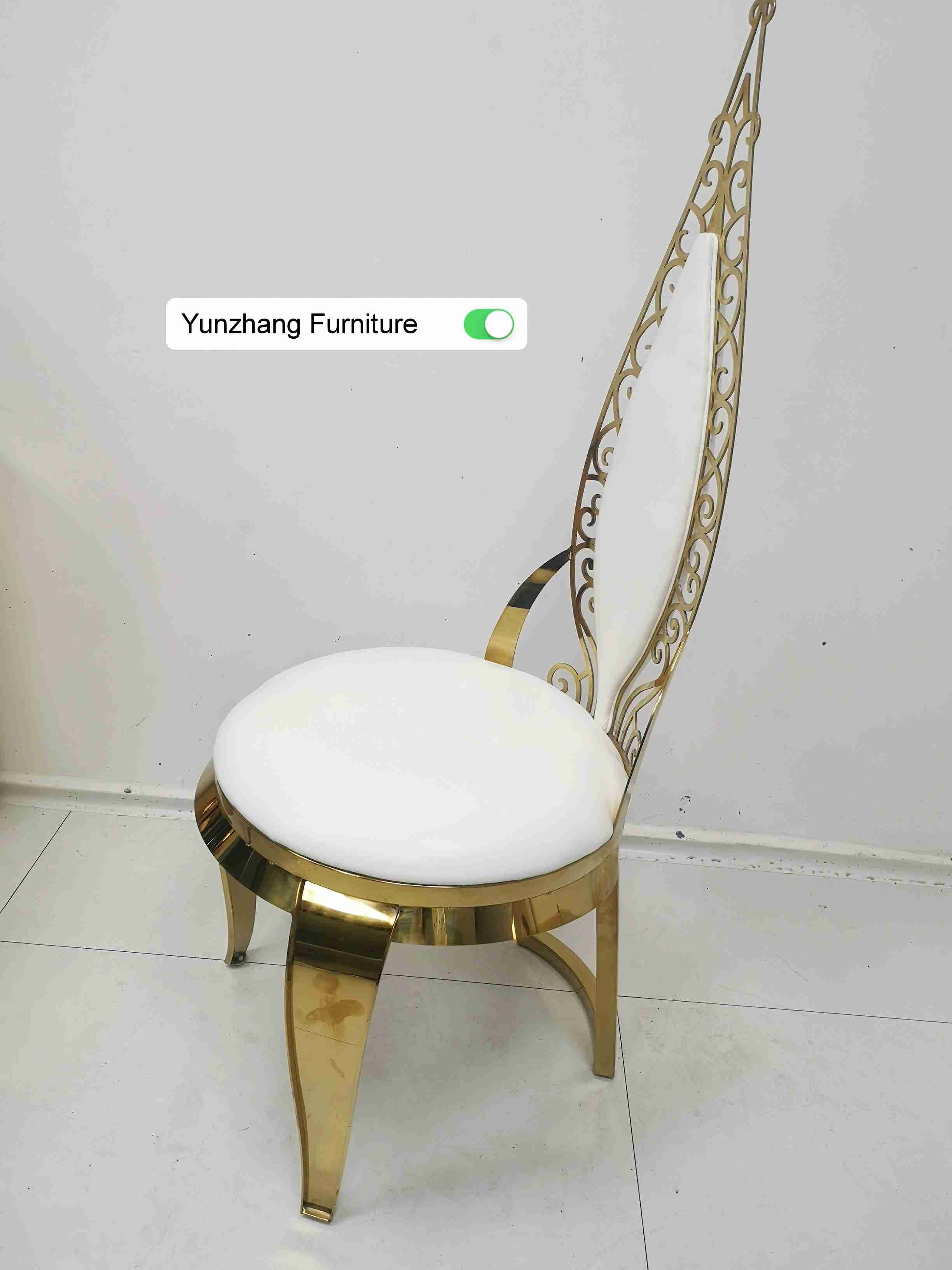 Gold Stainless Steel Commercial Wedding Banquet Chair Leather Velvet