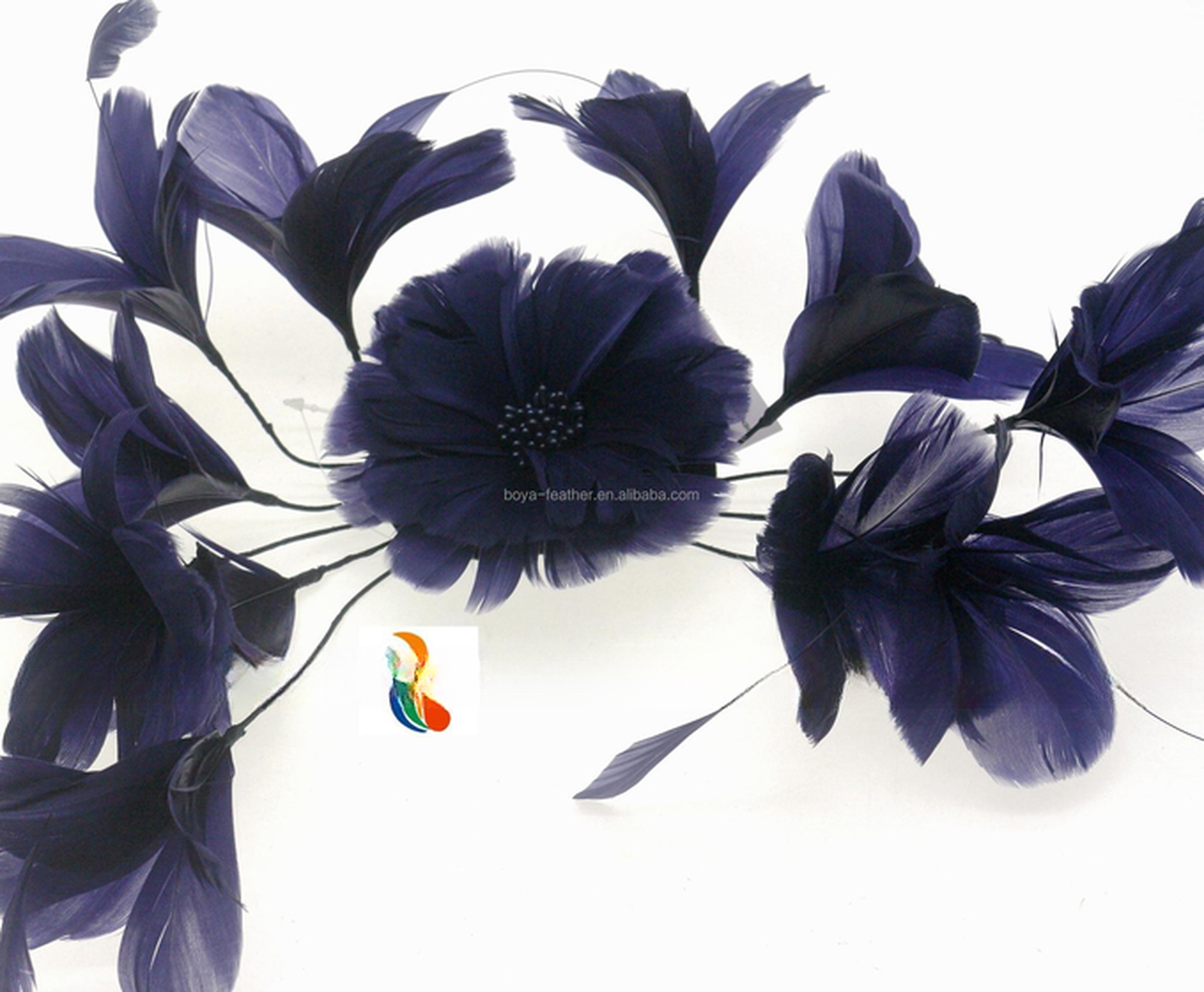 Party Decoration Goose Feather , Stripped Coque Feathers Flower With Wire Accessory