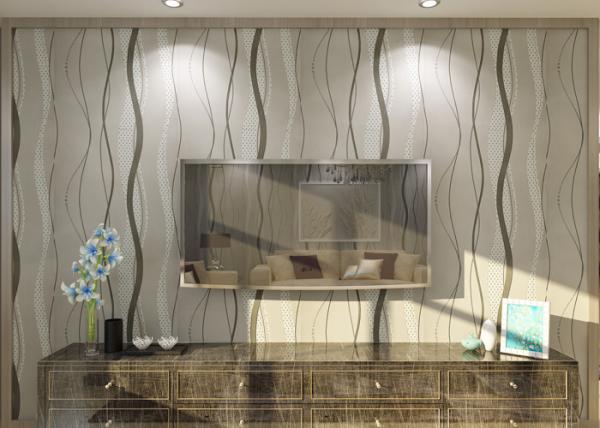 Quality Curve Line Design Gray Modern Removable Wallpaper  for TV Background 0.53*10M for sale