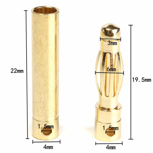 3mm Gold Bullet Banana Plug Connectors 80A/60A Durable For RC Car