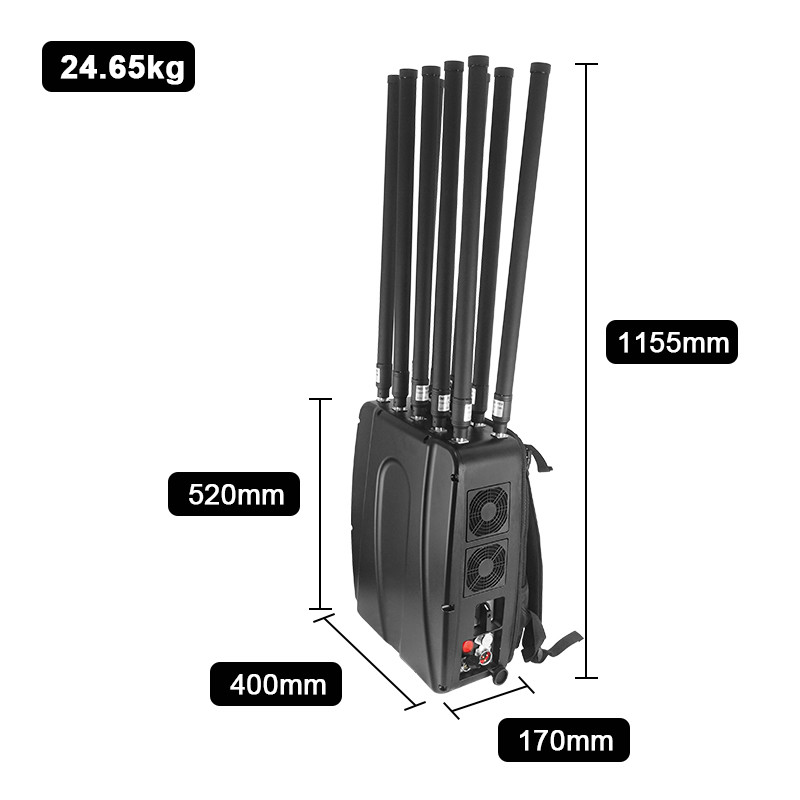Intelligent 10 Antenna 1.5km 433mhz 2.4G Manpack Jammer With Drone Detector