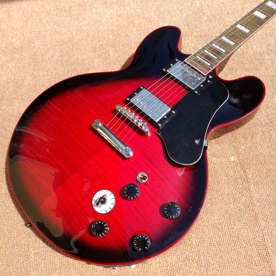 New high quality hollow body jazz 335 electric guitar, Maple top & back Dual tone output electric guitar, free shipping