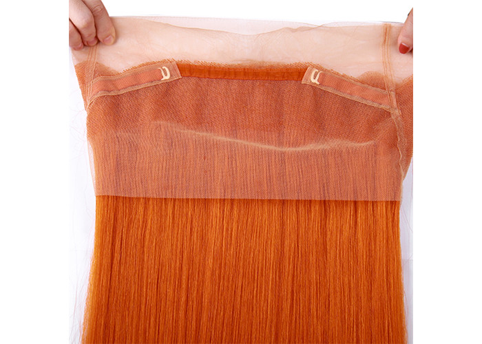 Smooth And Soft Human Hair Lace Closure Orange Color Medium Cap Size
