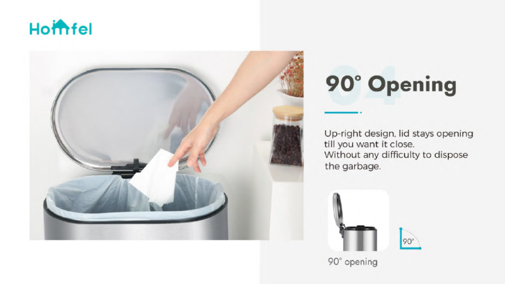 ODM Stainless Steel rounded rectangle Foot pedalTrash Can With Soft Close Lid ktichen trash bin