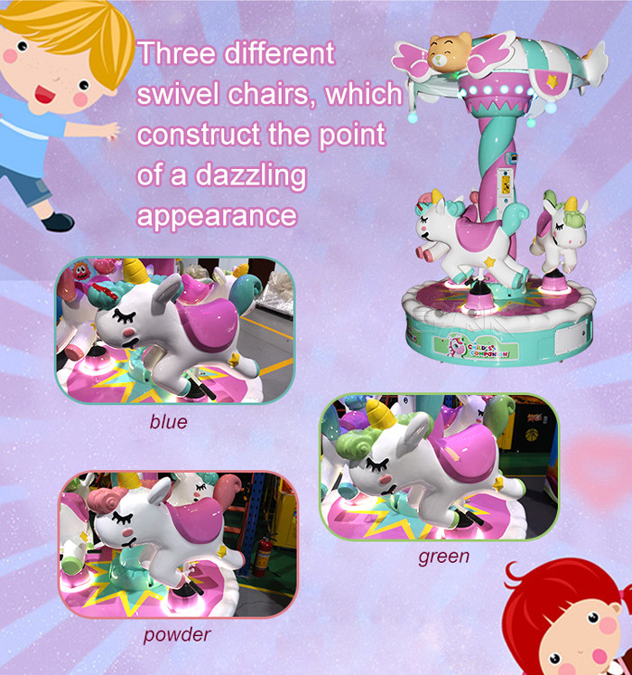 Coin-Operated Children's Amusement Equipment 3-Seater Led Light Music Mini Carousel