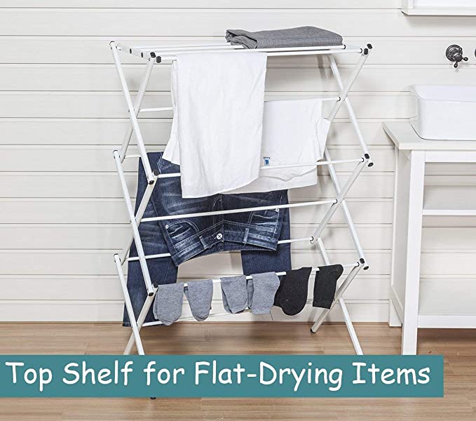 White Foldable Alloy Steel Clothes Drying Laundry Rack