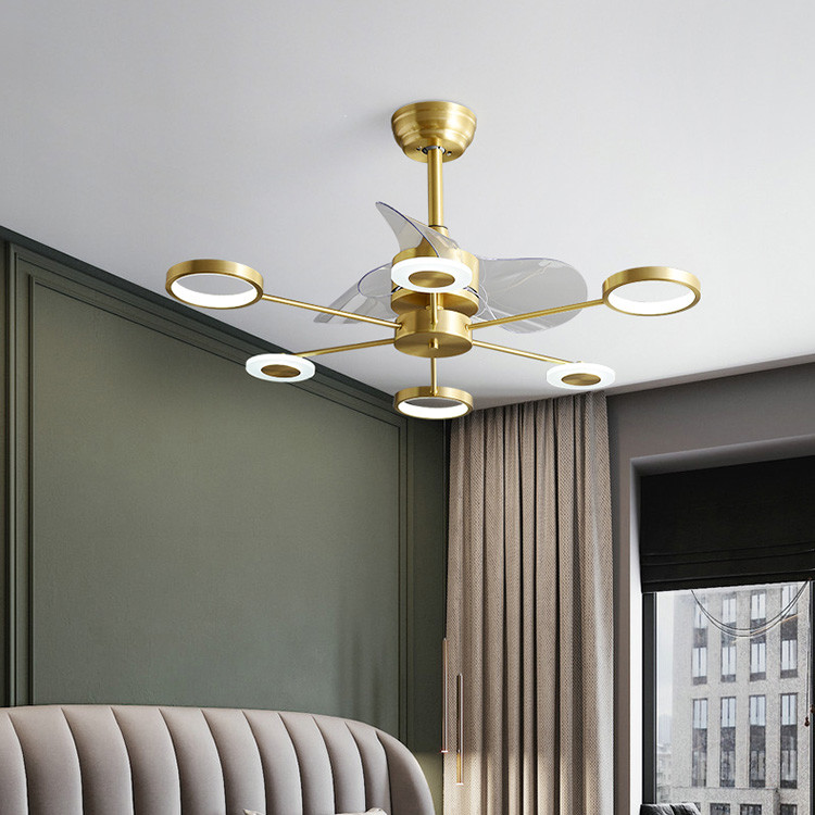 Low Noise Crystal Ceiling Fan Light , Copper Ceiling Fan With Light And Remote