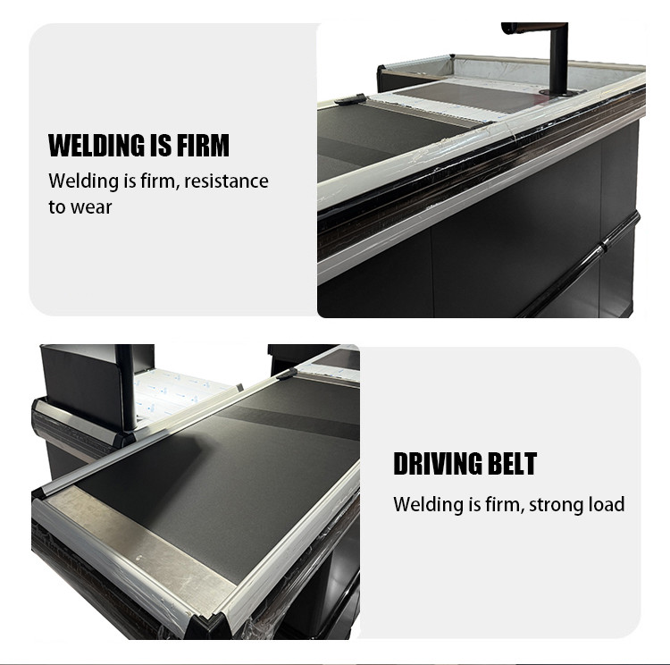 Customized Supermarket Checkout Counter With Stainless Steel Table