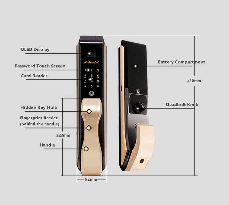 Password IC Card Electronic Front Door Lock , Biometric Fingerprint Door Lock