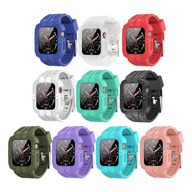 Iphone Iwatch 1 2 3 4 5 6 SE Silicone Adjustable Watch Strap With Shell