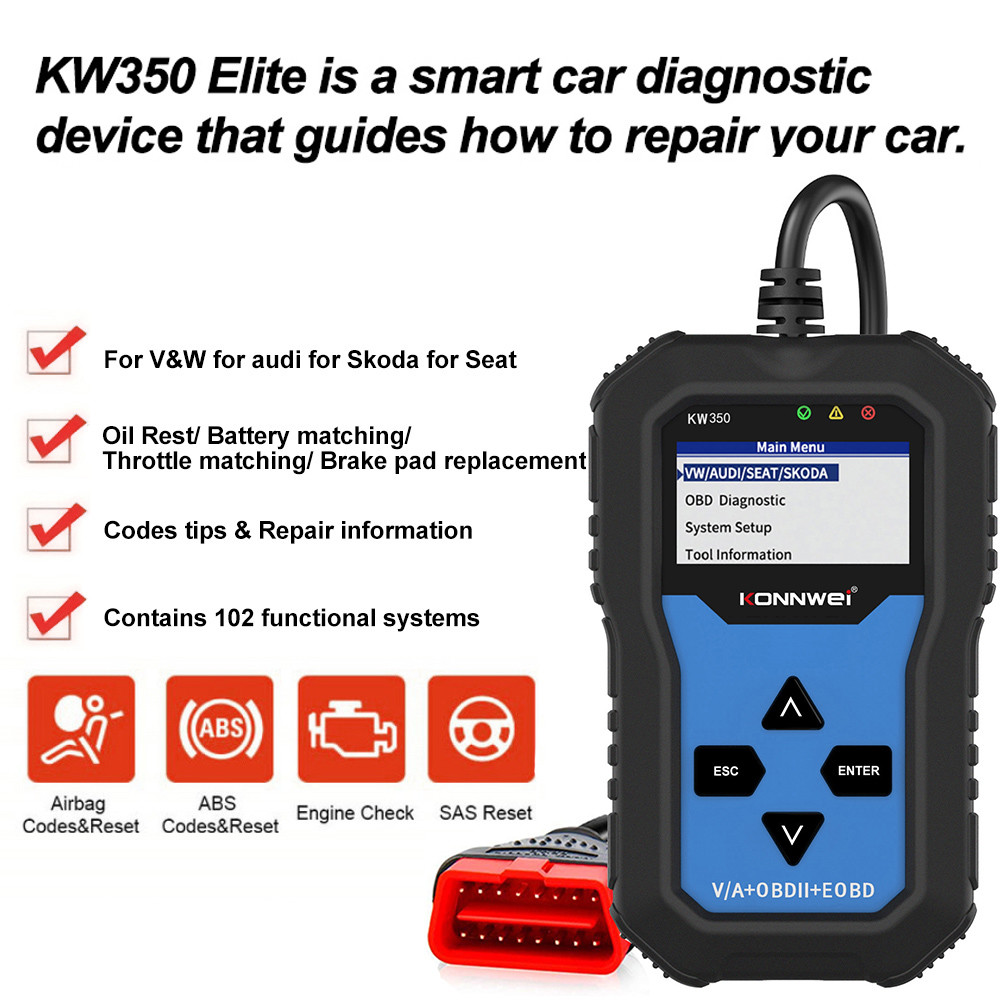 German vehicles Car Diagnostic Code Scanner device KW350 full system OBD2 EOBD protocol