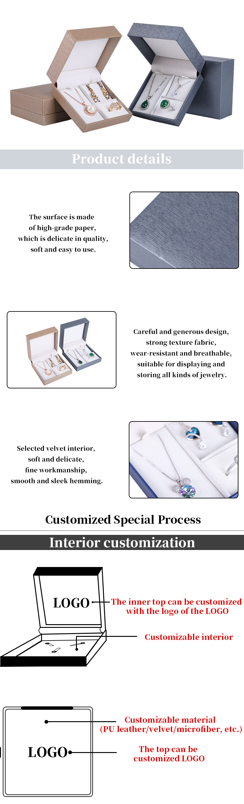 Customized Luxury Brushed Pattern Square Paper Jewelry Box for Hanhong Ring Necklace