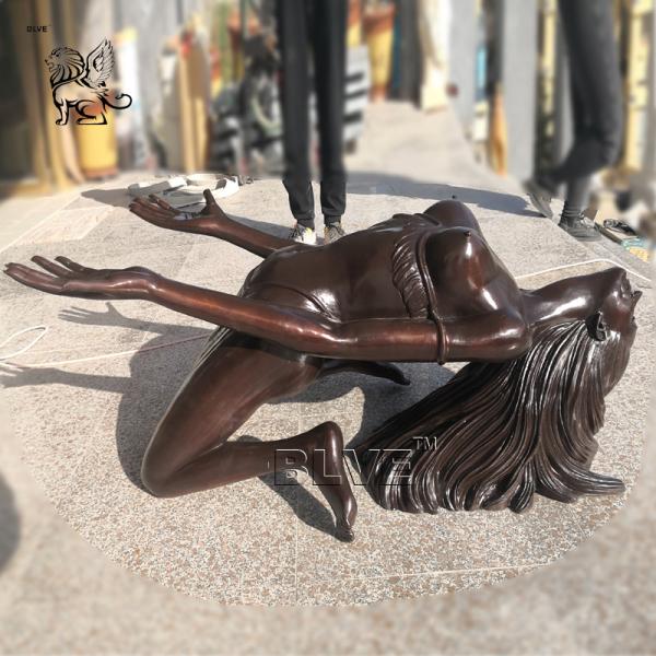 Nude Woman Bronze Sculpture Coffee Table Yoga Girl Statue Life Size Modern Art
