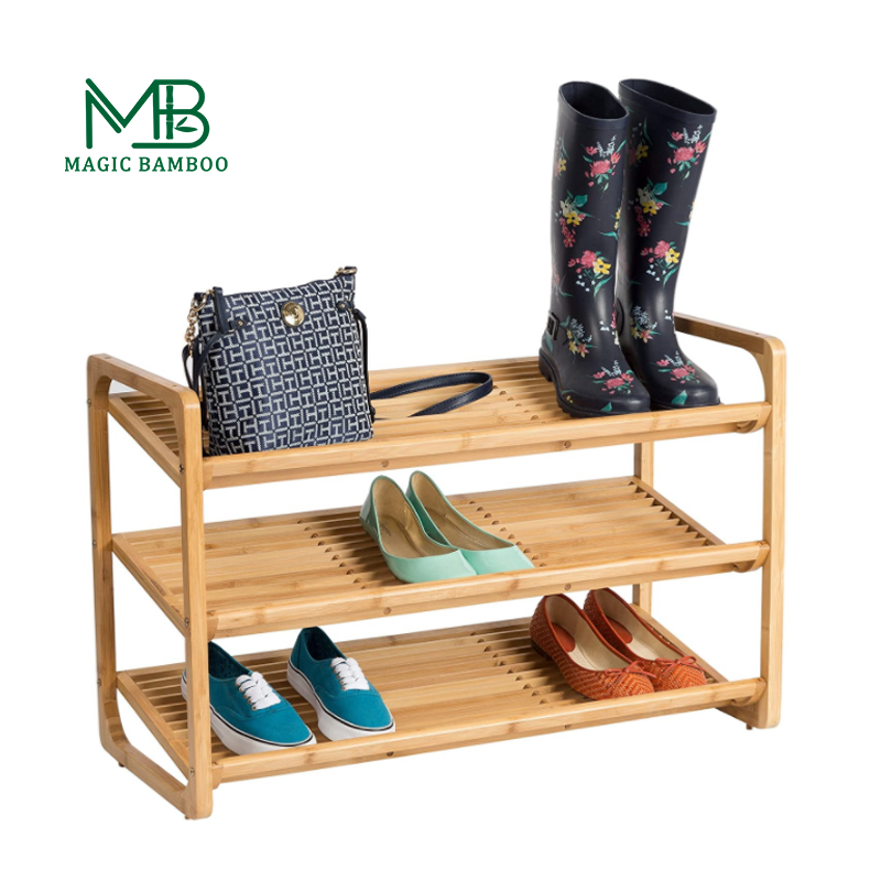 Rectangle Multifunctional Household Bamboo Shoe Shelf With Handles Customized Logo