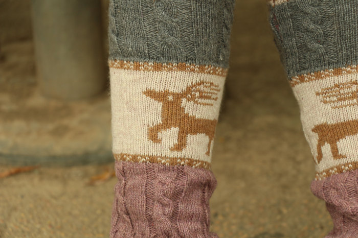 women deer snowflake jacquard knit boot socks wood feel casual wool acrylic, socks, warmer