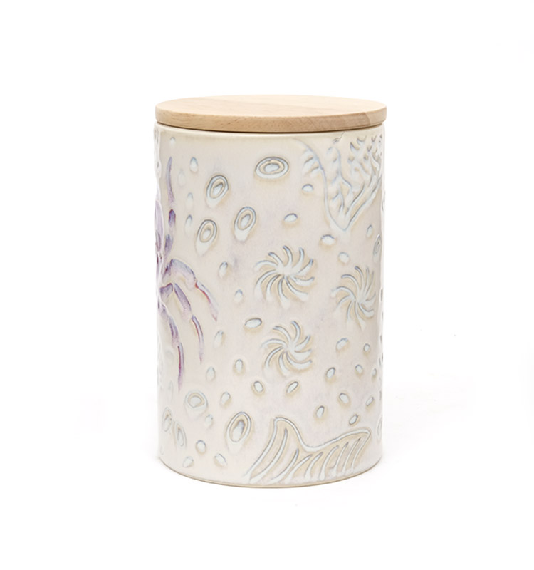Ceramic Airtight Coffee Canister Jar Handpanting Reactive Glaze Ocean Style Bulk Ceramic Jar With Bamboo Lid