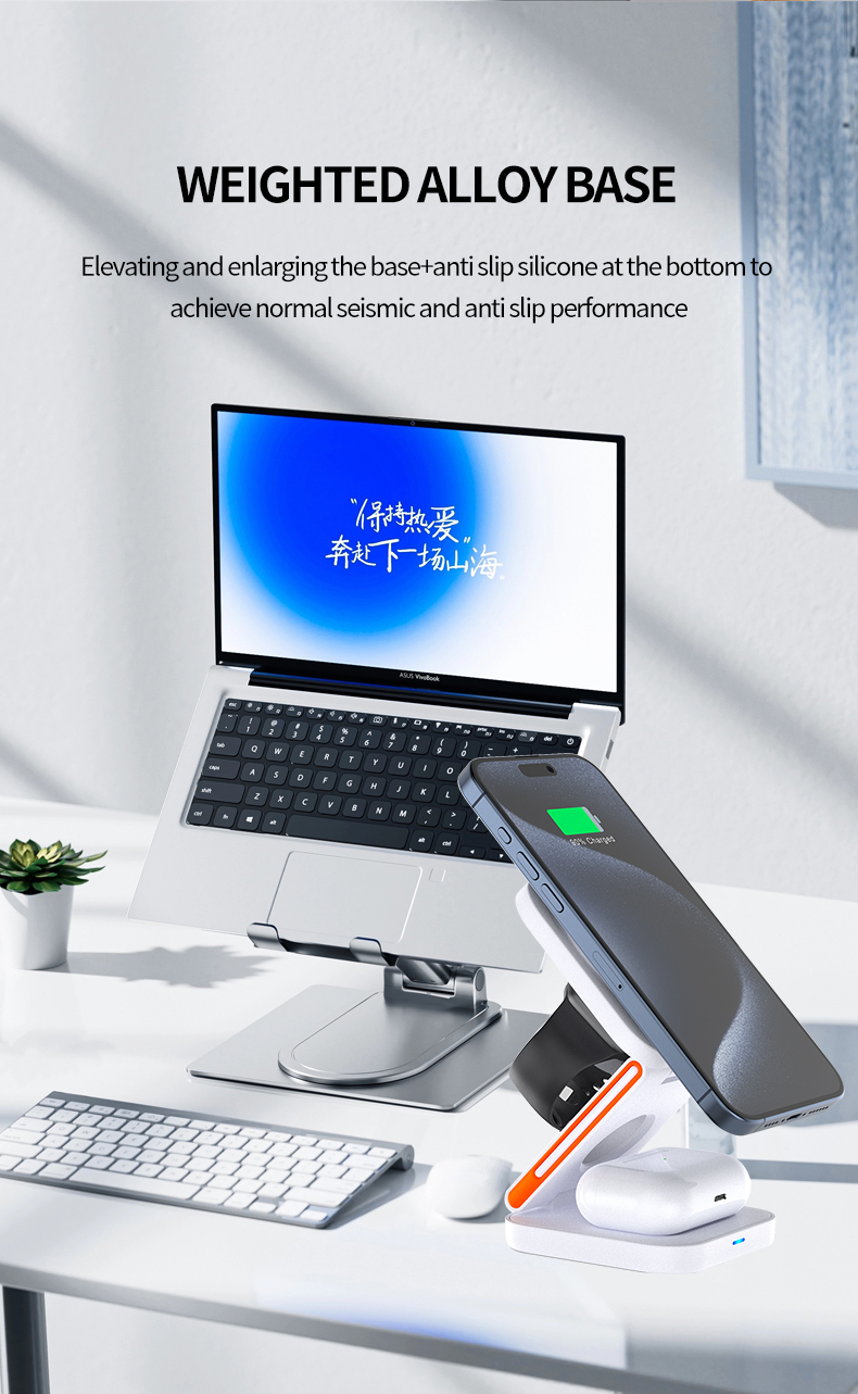 Over Charging Protection 3 In 1 Wireless Charger Stand IPhone And Samsung Watch