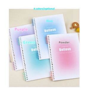 Gradient Leather Loose-Leaf A4 Notebook 60 Detachable Students Book with 20 & 26 Holes High Color Value Light Horizontal Printed