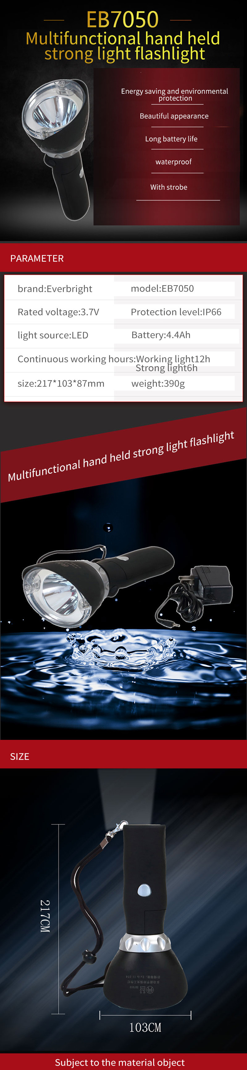 Adjustable IP66 LED Handheld Spotlight 12V T4 Explosion Proof