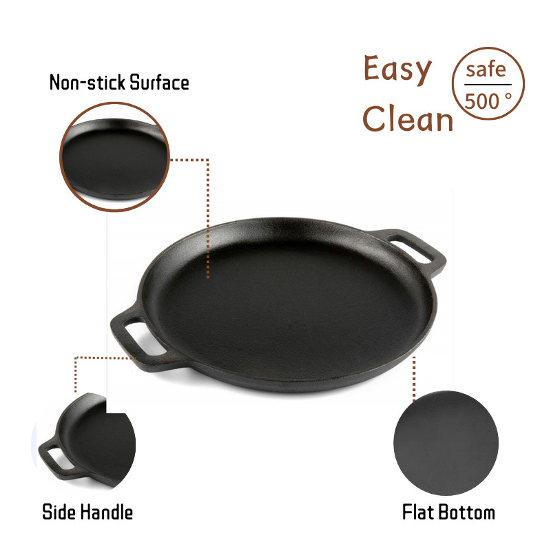 Classic Pre Seasoned Cast Iron Frying Pan 24cm With Two Side Handles