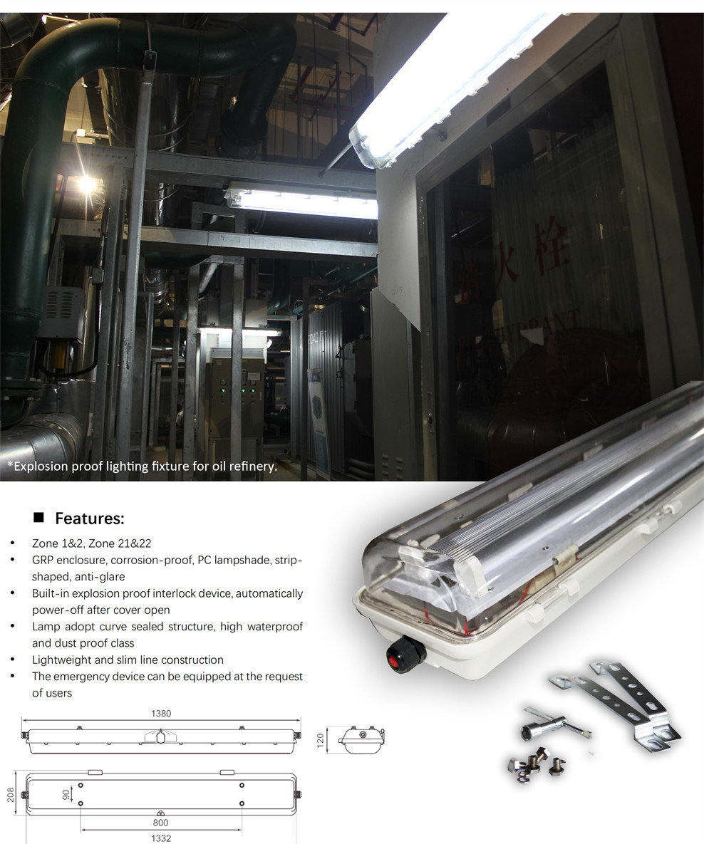 2*18w/2*36w Explosion Proof Fluorescent Light IP66 WF2 Protection Level High CRI Ra≥70