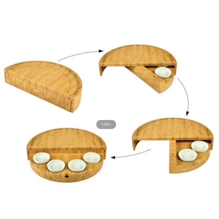 Best Gift Bamboo Tray Multi-function Round Shape Cheese Cutting Board with Knife Set