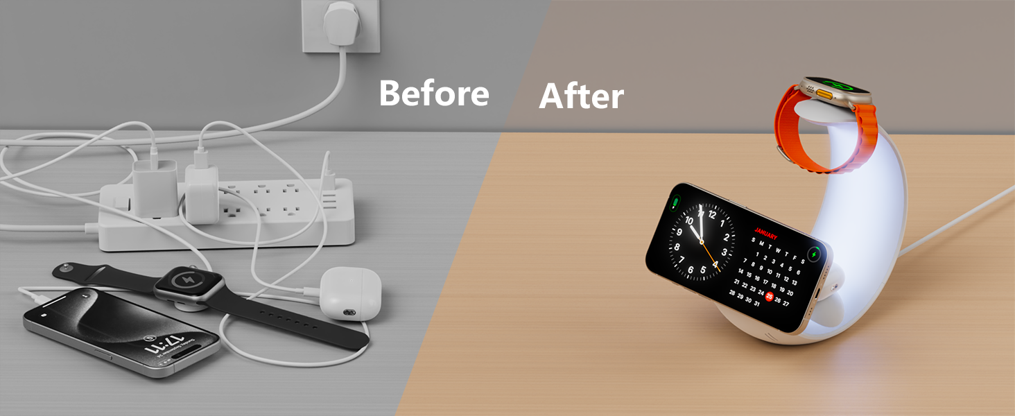 LED Lamp Wireless Charger with 4-in-1 Multifunction Stand Output Voltage and Current 9V-12V/1.5A Maximum Output Power 15W