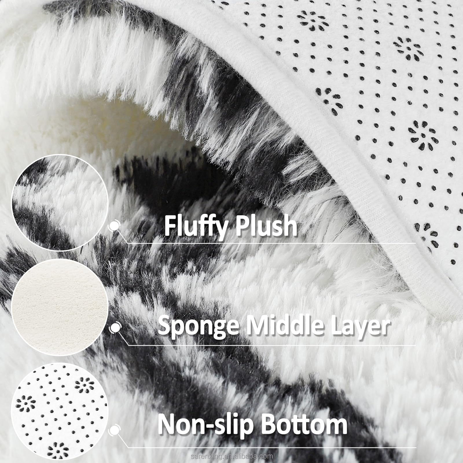 Travel Fluffy Geometric Rug for Kids Nursery Non Slip Modern Area Carpet Made of Polyester
