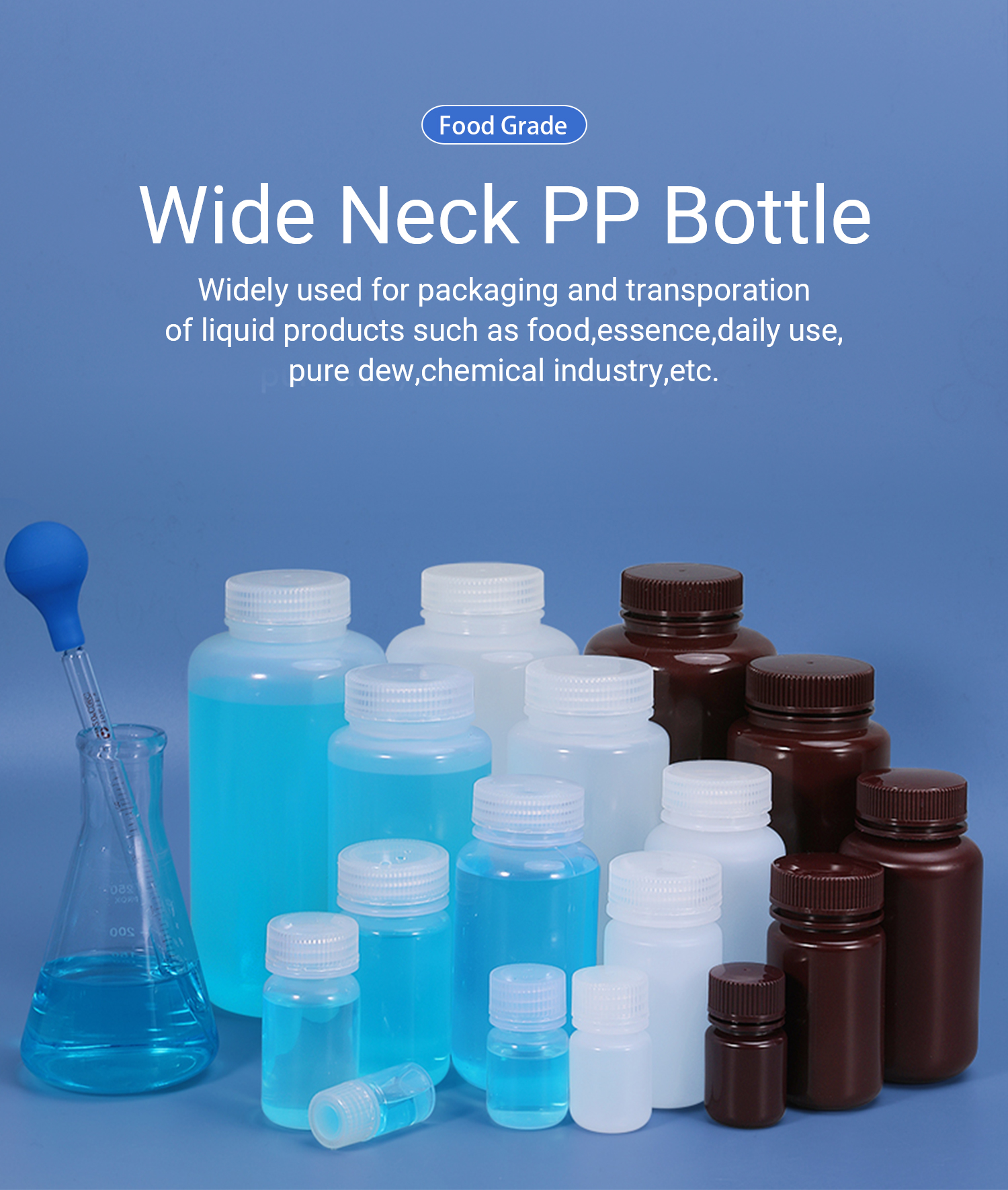 Chemical Industrial 100ml 250ml Plastic Bottles HDPE Wide Mouth For Laboratory