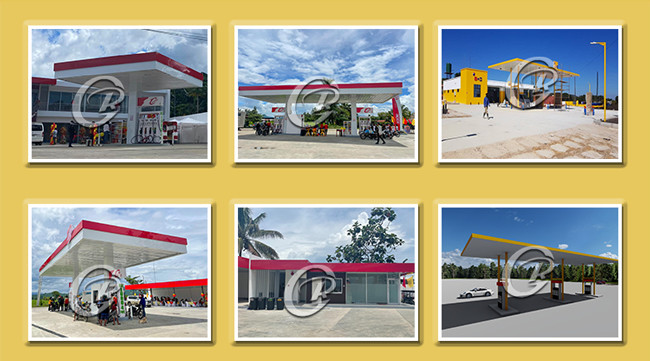 Fireproof Steel Space Frame Structure Building , Gas Station Steel Structure Building
