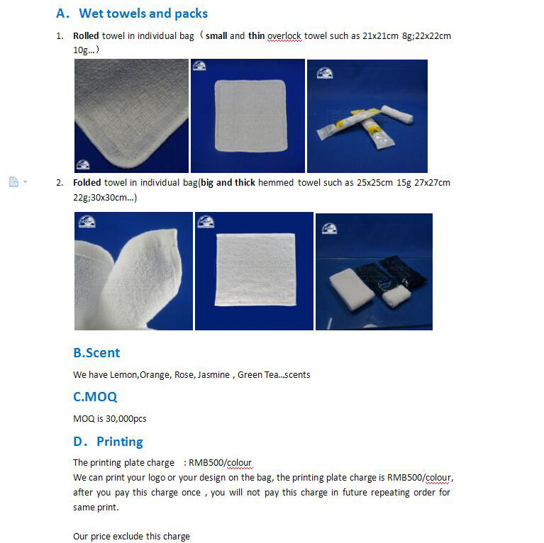 Lemon Scented Disposable Airline Wet Towel