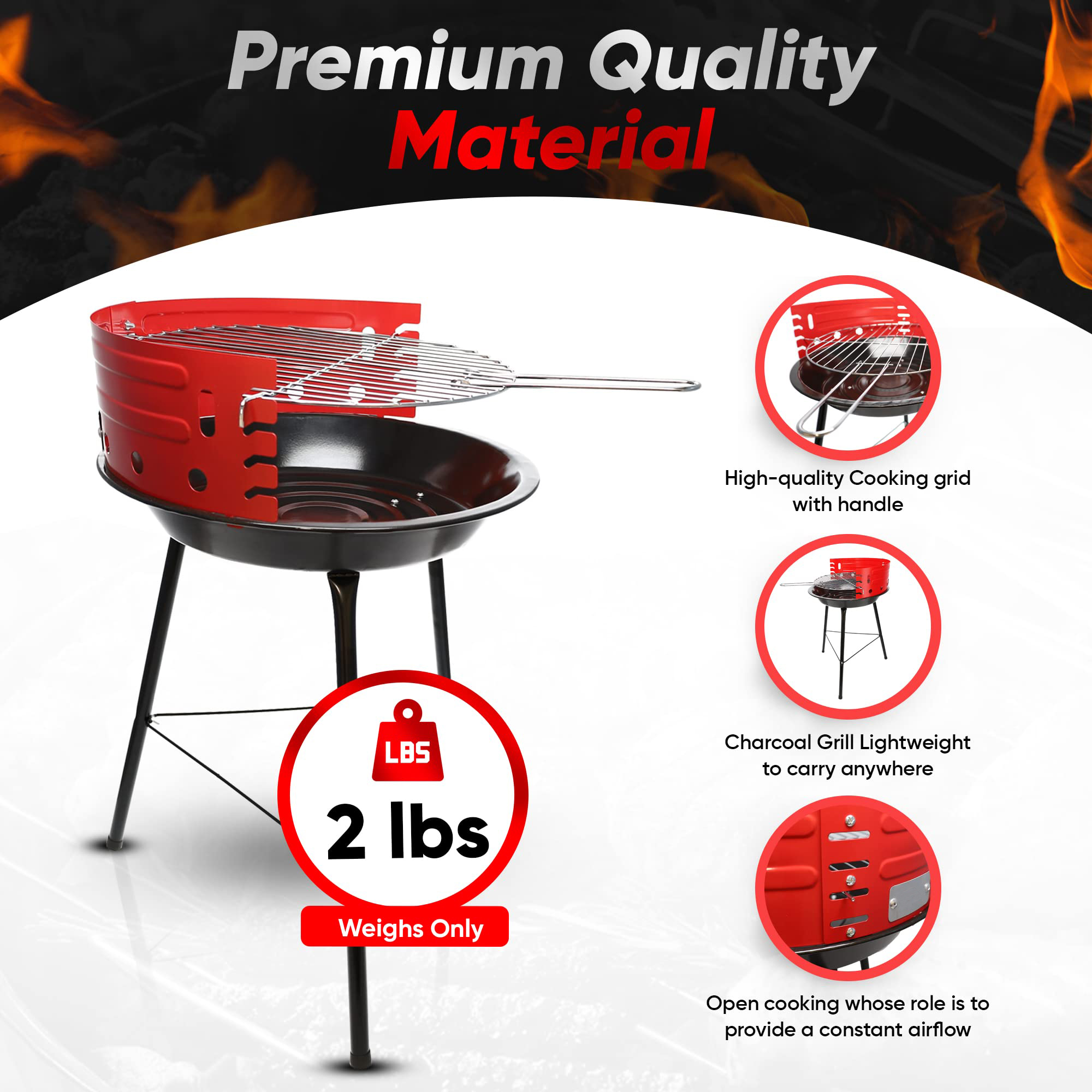 16 inch Portable Barbecue Grill with Dual Venting and Oxygen Depletion Safety Device