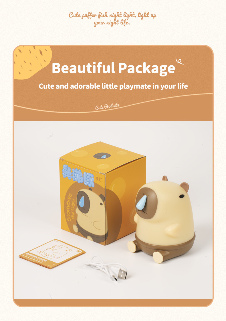 Creative Room Decoration LED Snottybara Night Light USB Rechargeable Cartoon Animal Nursery Silicone Lamp