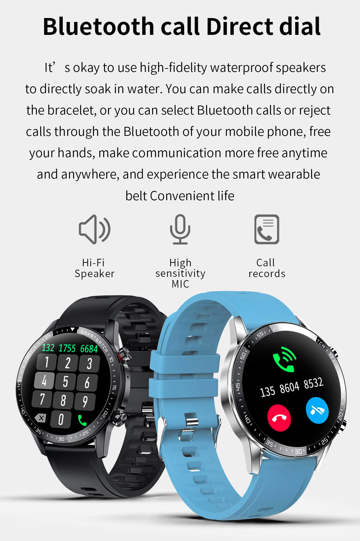 DC5V 300Mah Bluetooth Smart Touch Watch Waterproof BLE4.0 IPS For Men